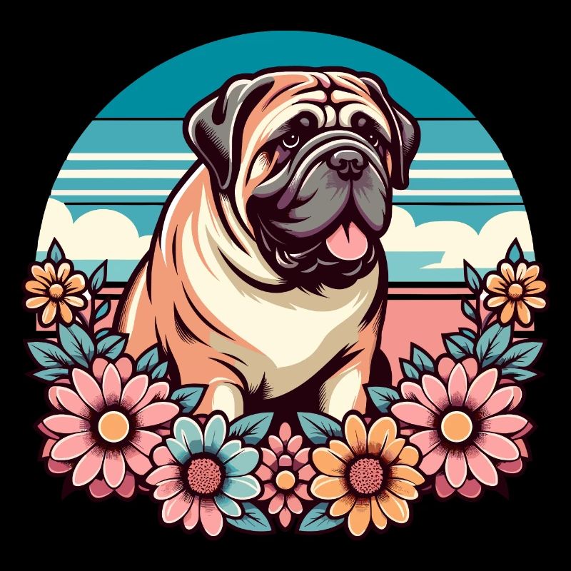 Bullmastiff Retro Pastel Fleurs