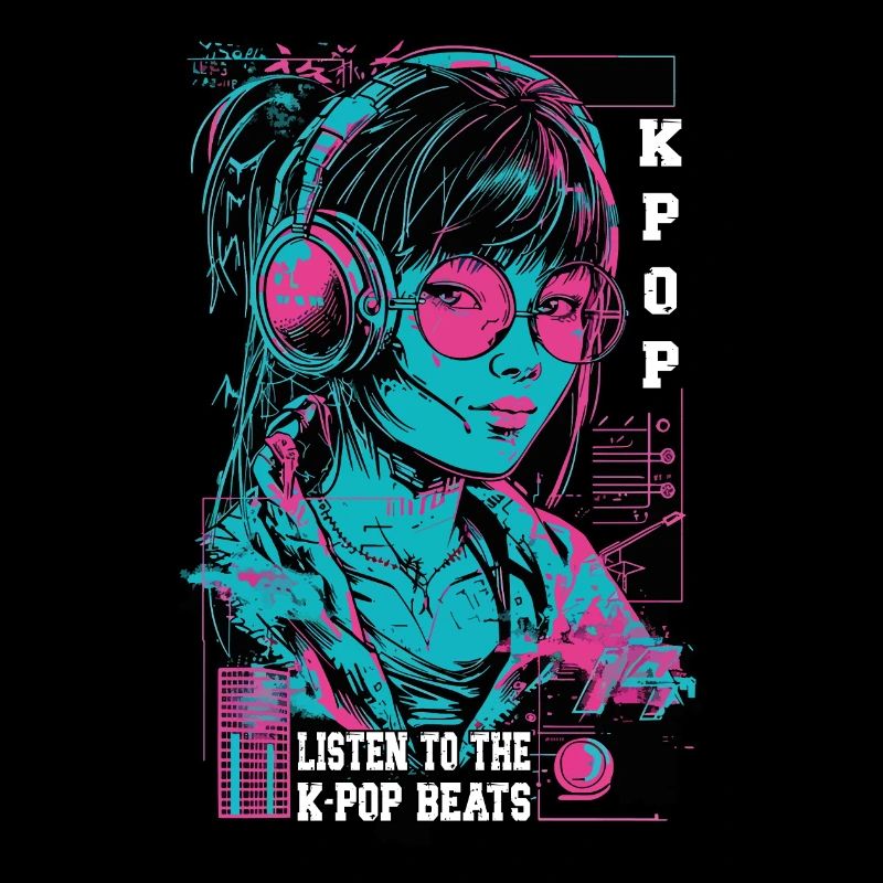 K-Pop Corée Musique Pop Filles Casque Néon Rose