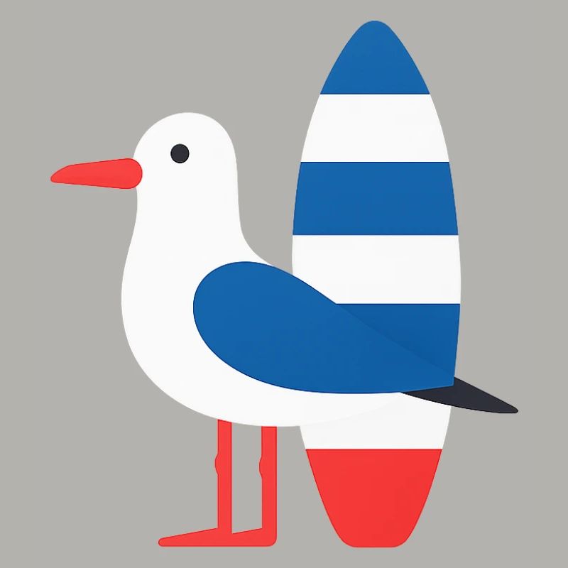 Möwe mit Surfbrett