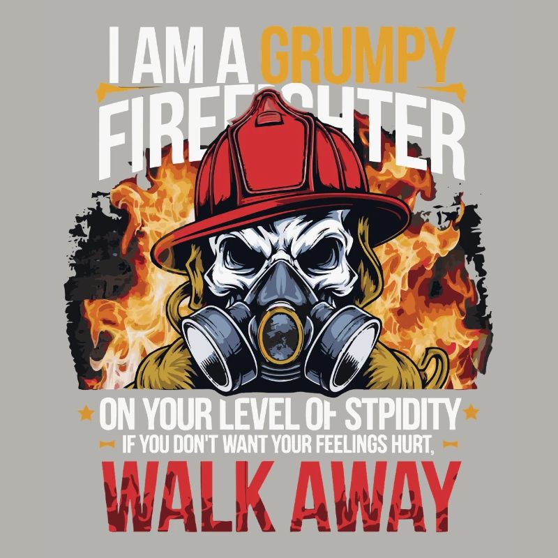Grumpy Firefighter Skull Design