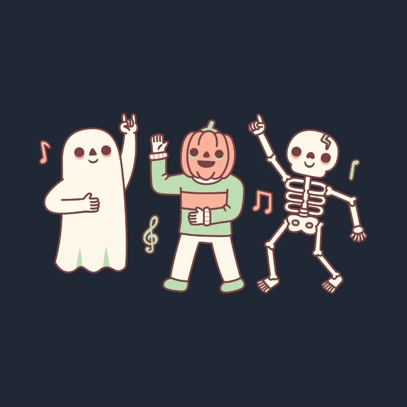Funny Dancing Ghost, Jack O Lantern and Skeleton