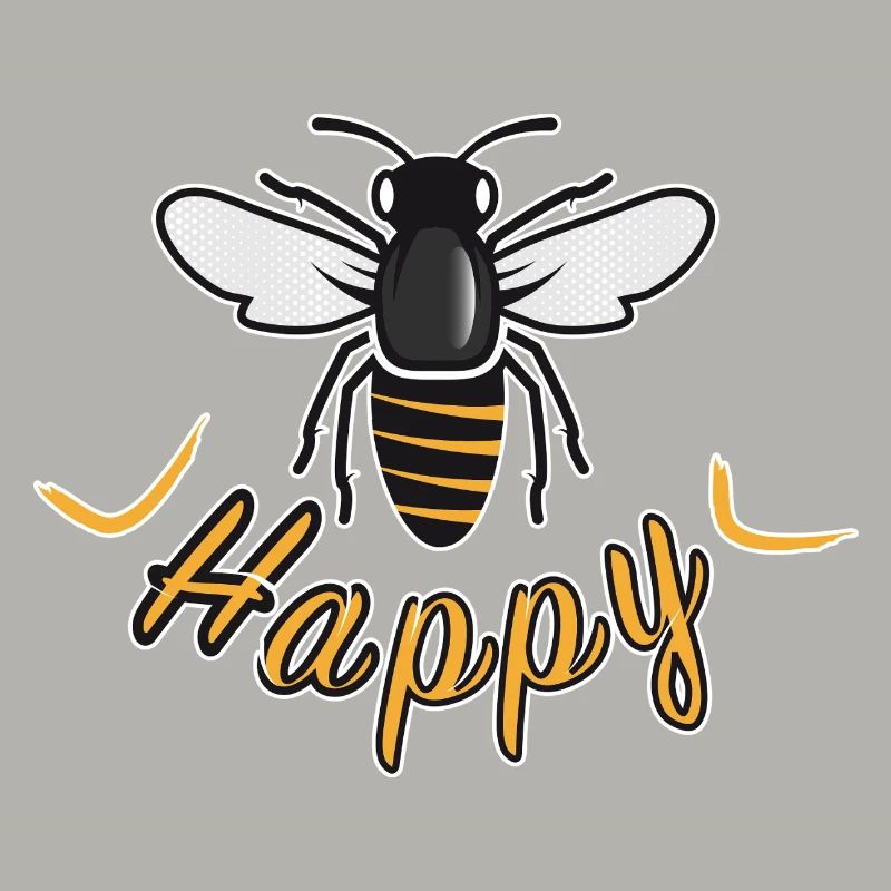 Glückliche Biene mit 'Happy'-Schriftzug