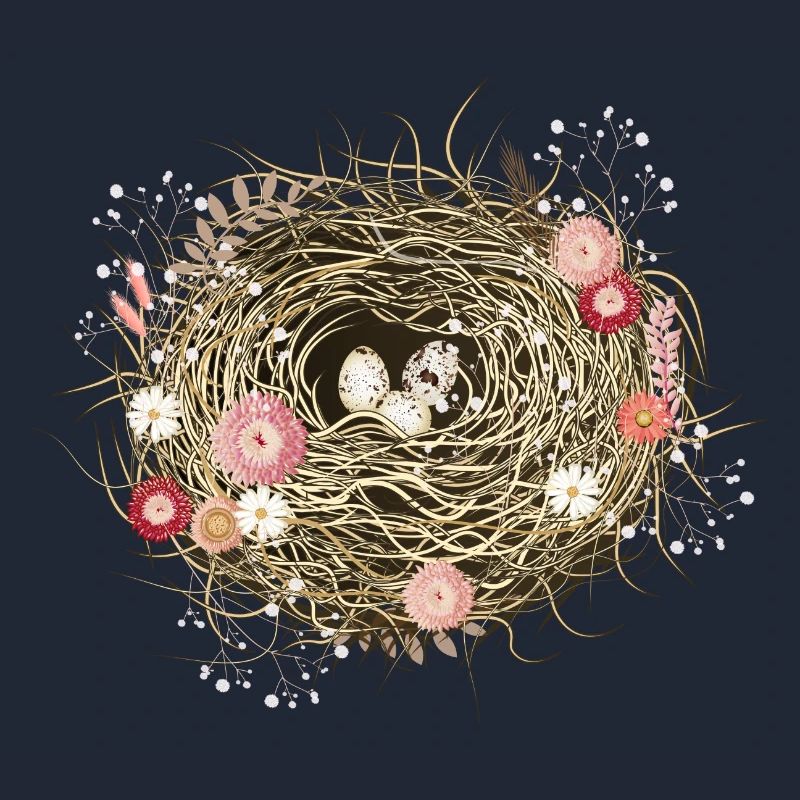Vogelnest oder Osternest mit Trockenblumen