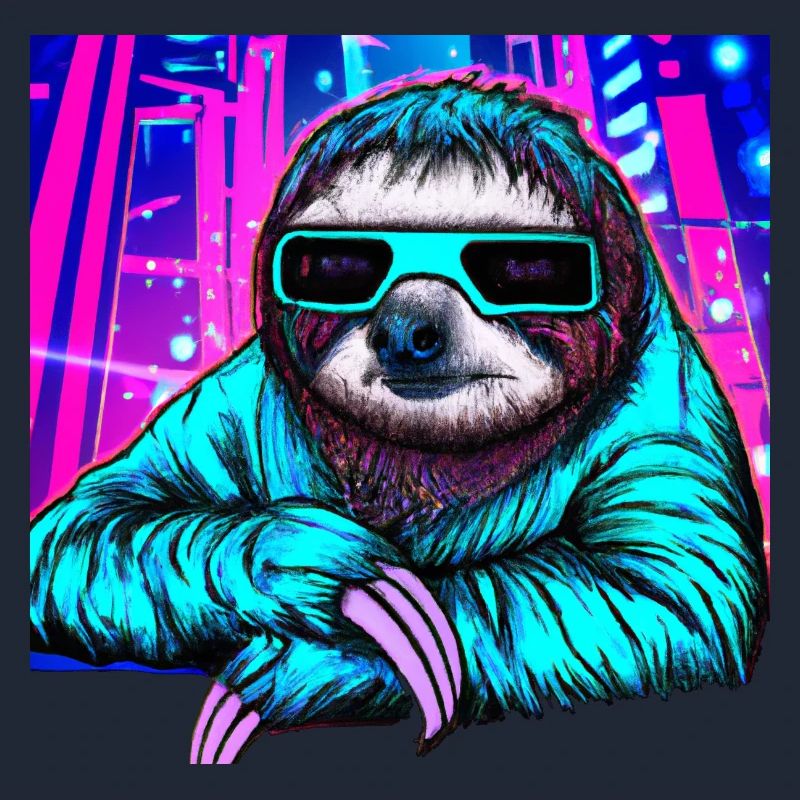 Retrowave Sloth - Ukiyo-e Malerei