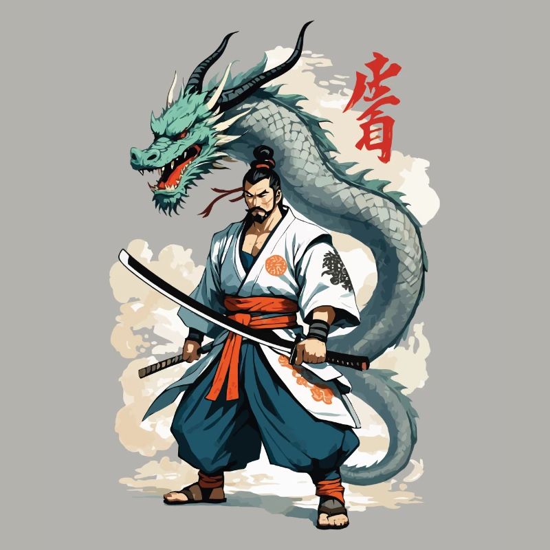 Dragon Samurai Vintage Ukiyo-e Style Artwork