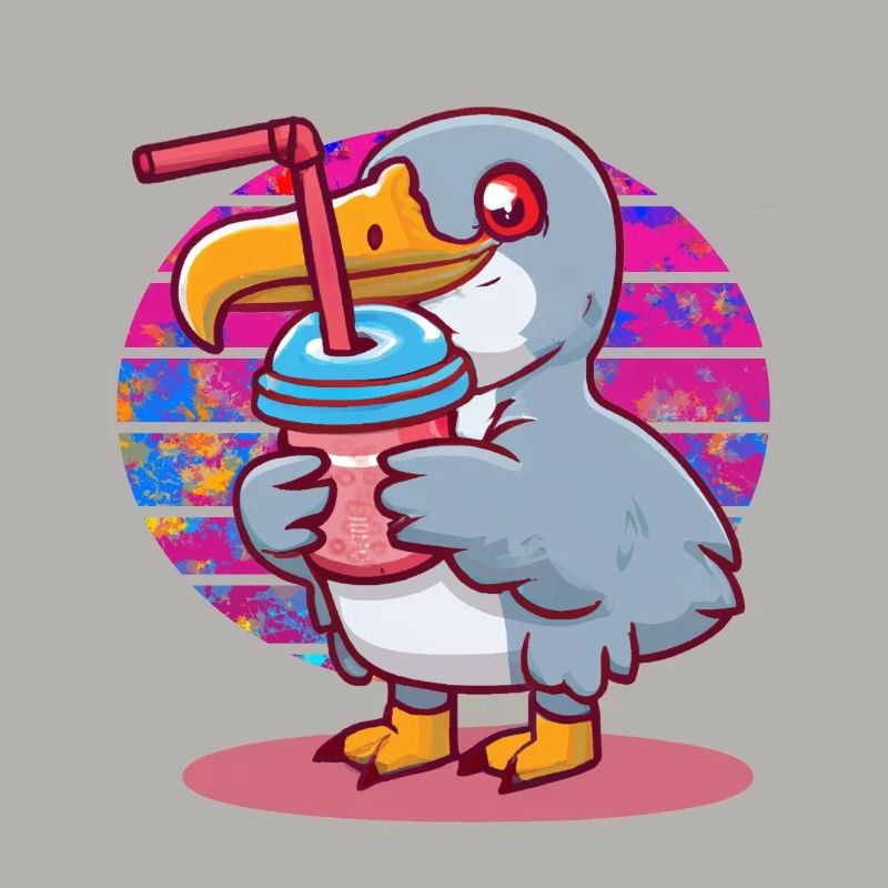 Shoebill stork drinks bubble tea