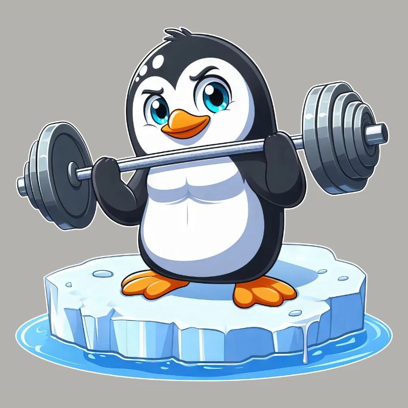 Pinguin Gewichtheber auf schmelzender Eisscholle