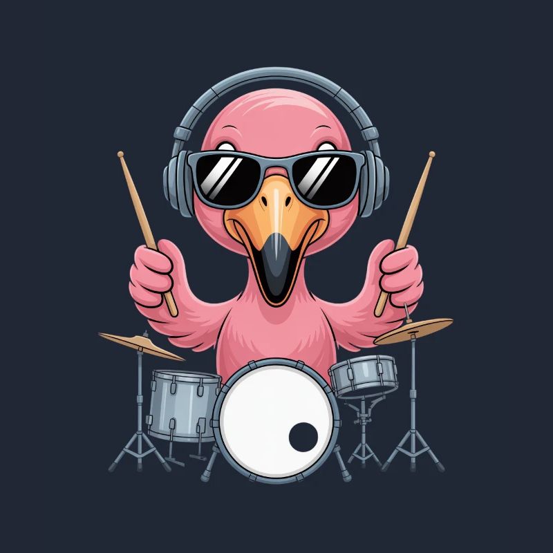 Flamingo Drummer Mit Kopfhörer Und Sonnenbrille