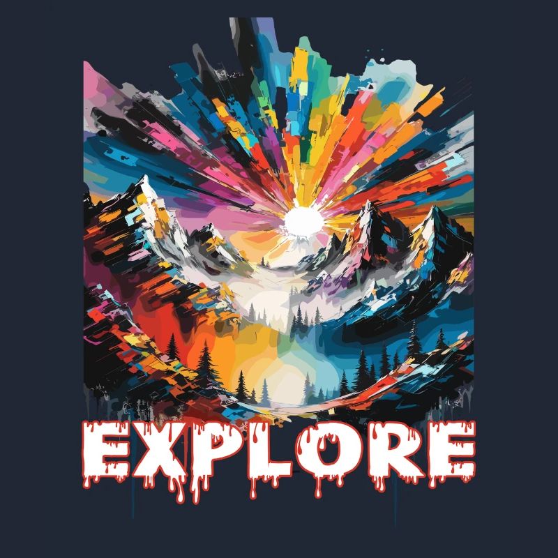 Farbintensive Landschaft mit 'Explore' Aufdruck