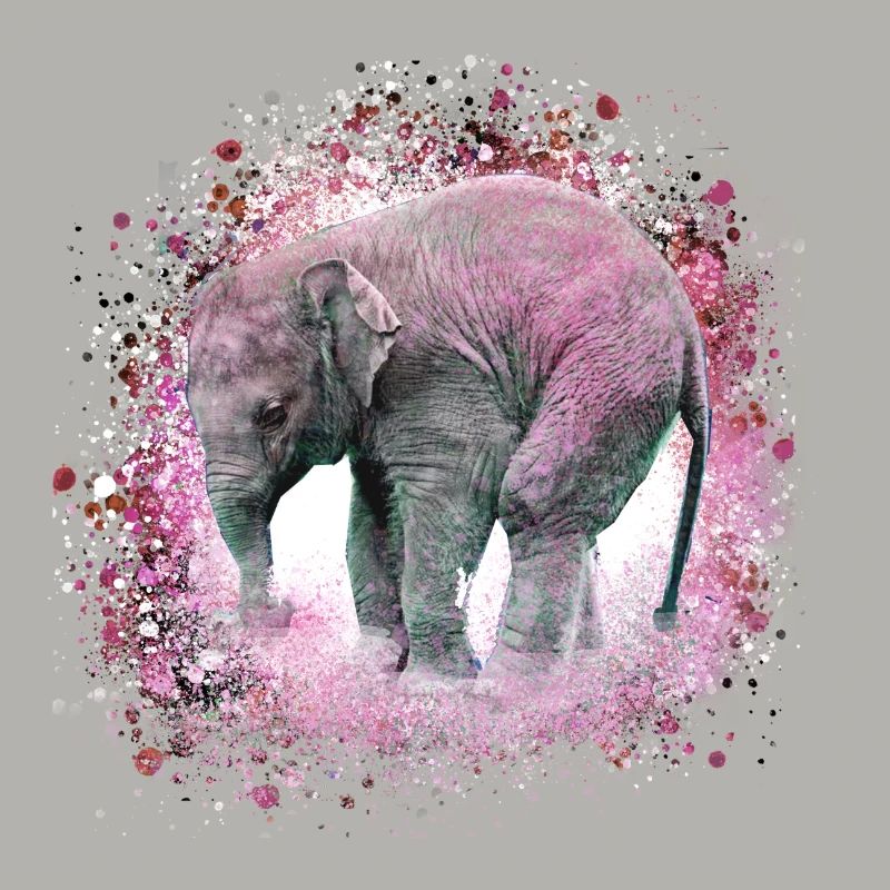 bébé éléphant, éléphant, graffiti, rose, peinture