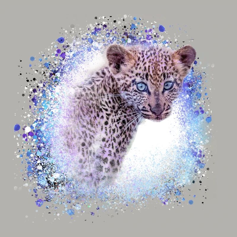 léopard, chat, chat sauvage, graffiti, peinture, bleu