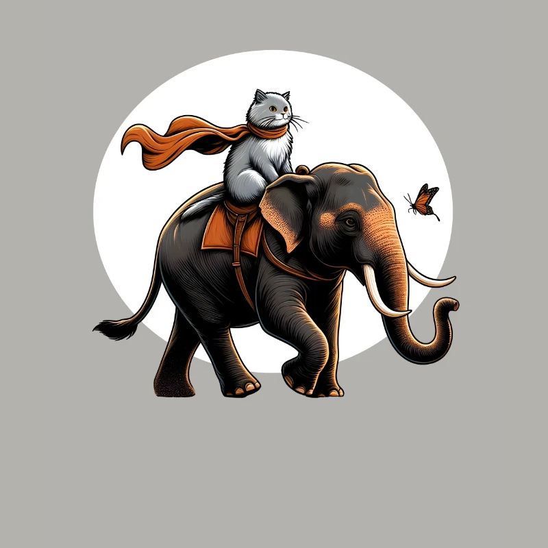 Stolze Katze reitet auf Elefant