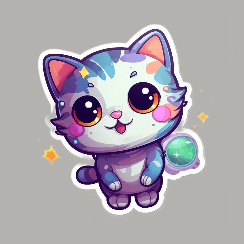 Mignon chat de dessin animé flottant dans l’espace