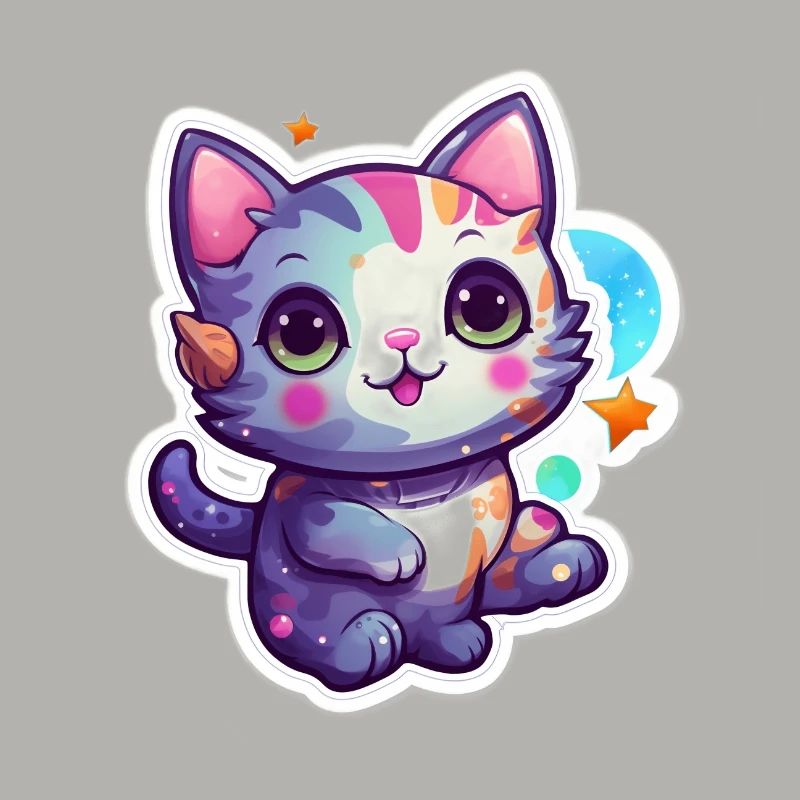 Mignon chat de dessin animé flottant dans l’espace