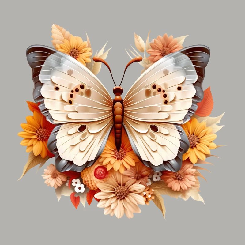 3D papillon fleur papillon fleurs beauté