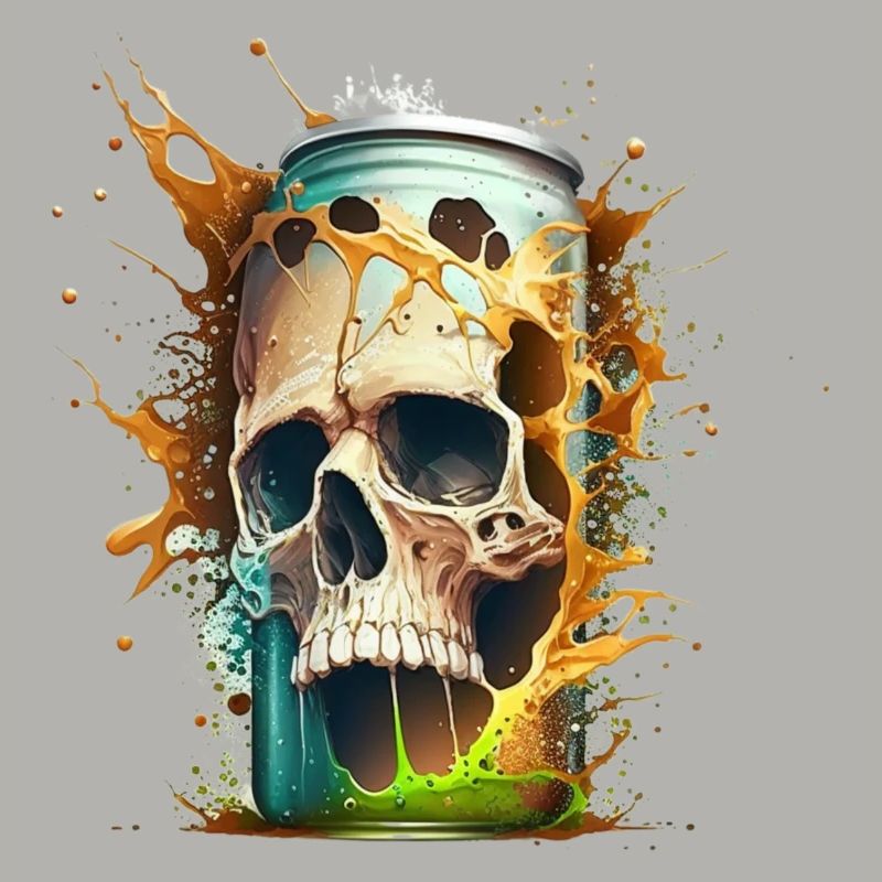 Skull explodes from beer can
