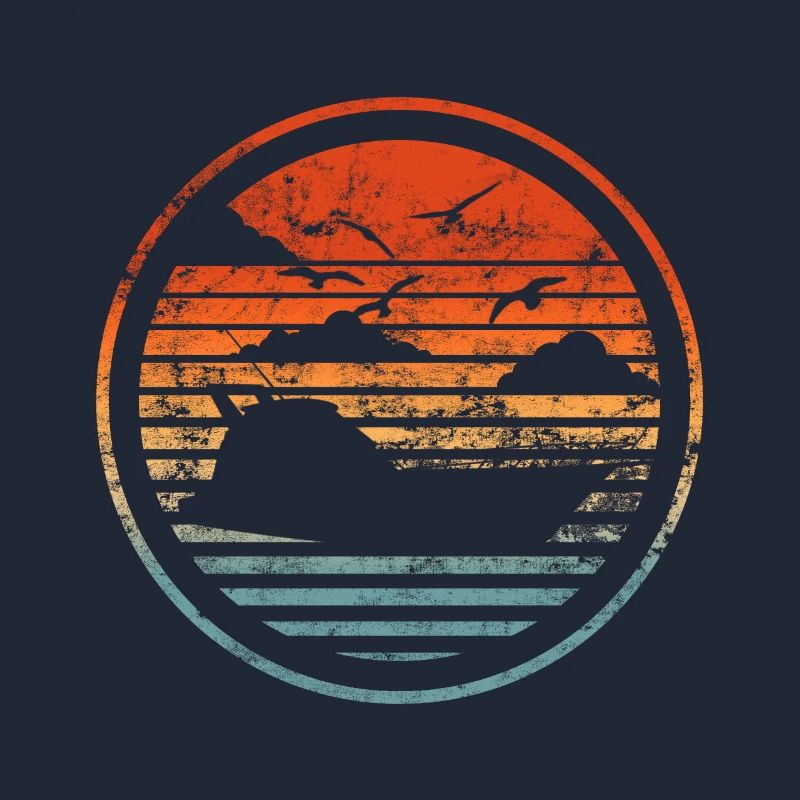 Retro Motorboot Kapitän Sunset Vintage