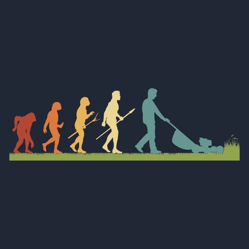 Mann mäht Rasen EVOLUTION Kleingarten Rasenmäher