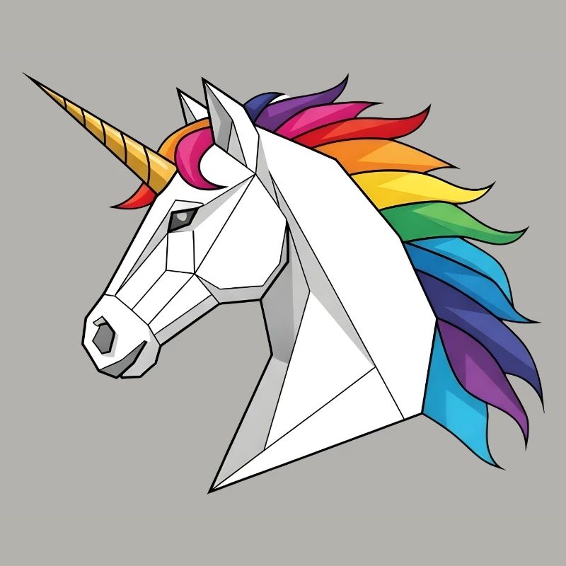 Geometrisches Einhorn mit Regenbogen
