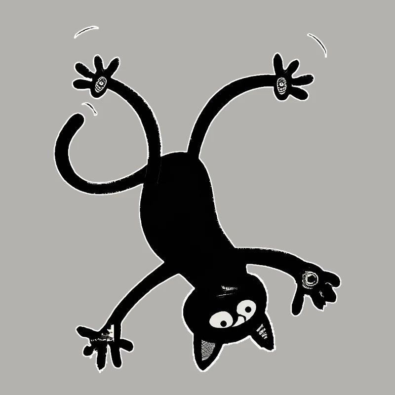 fallende, schwarze Comic Katze fällt