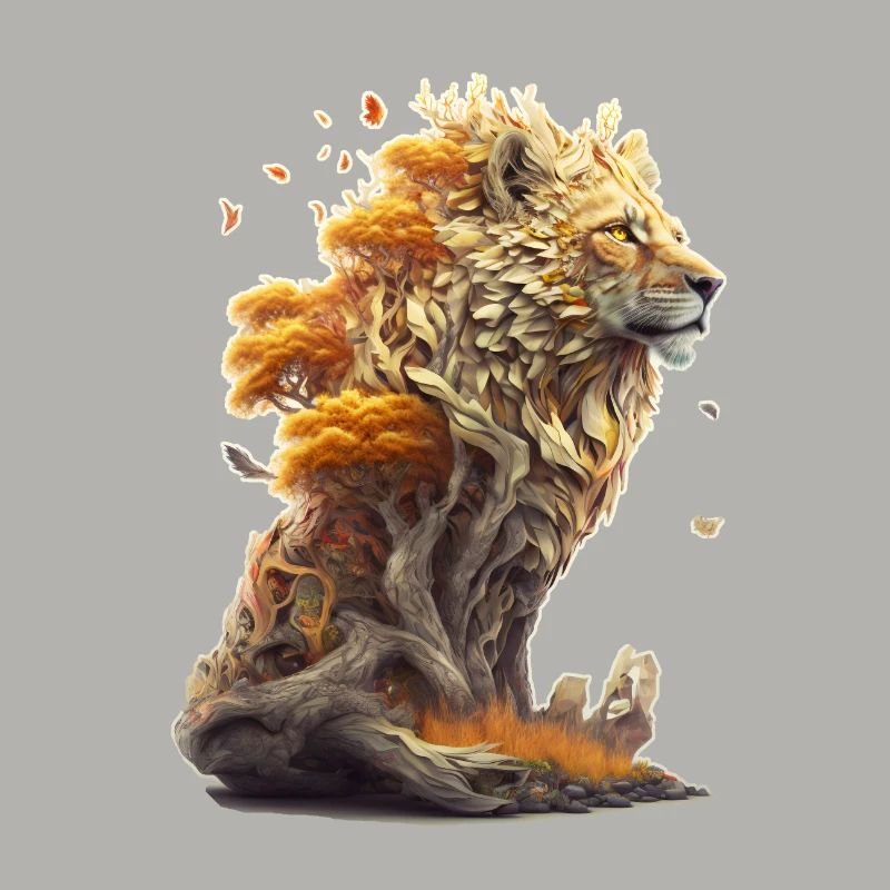 Lion avec des éléments de savane, conception de lion