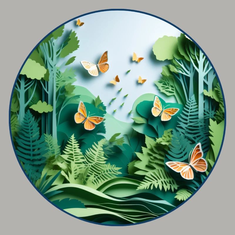 Butterfly and Forest 3D Papercut Circle