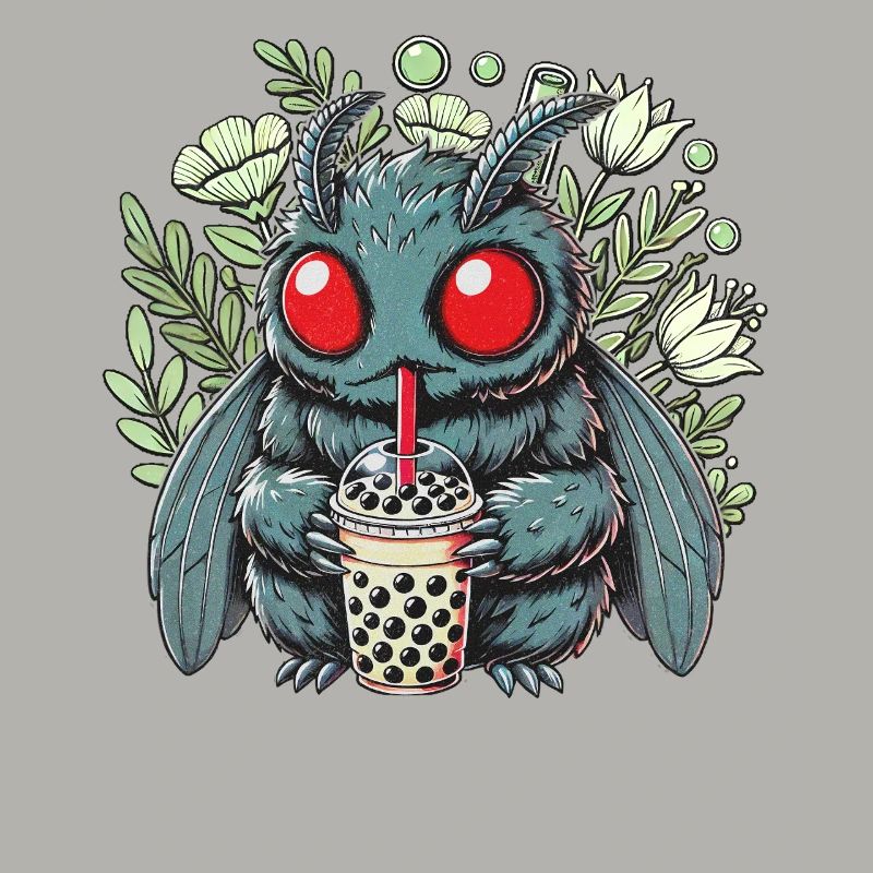 Funny Mothman with Bubble Tea