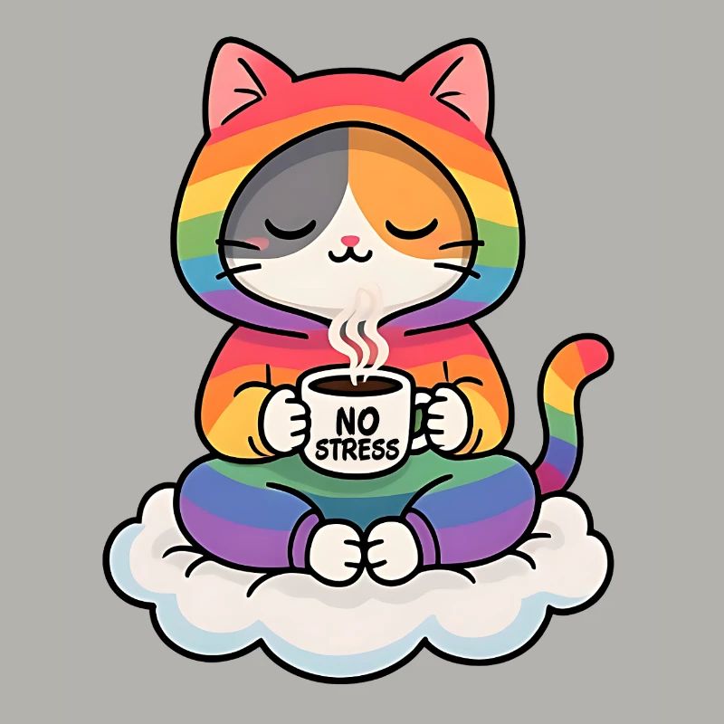Regenbogenkatze auf einer Wolke
