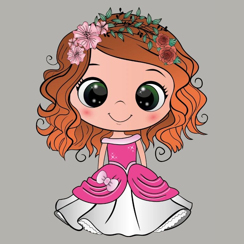 Princesse rousse aux yeux verts et une robe rose