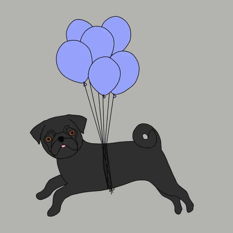Schwarzer Mops fliegend Ballons