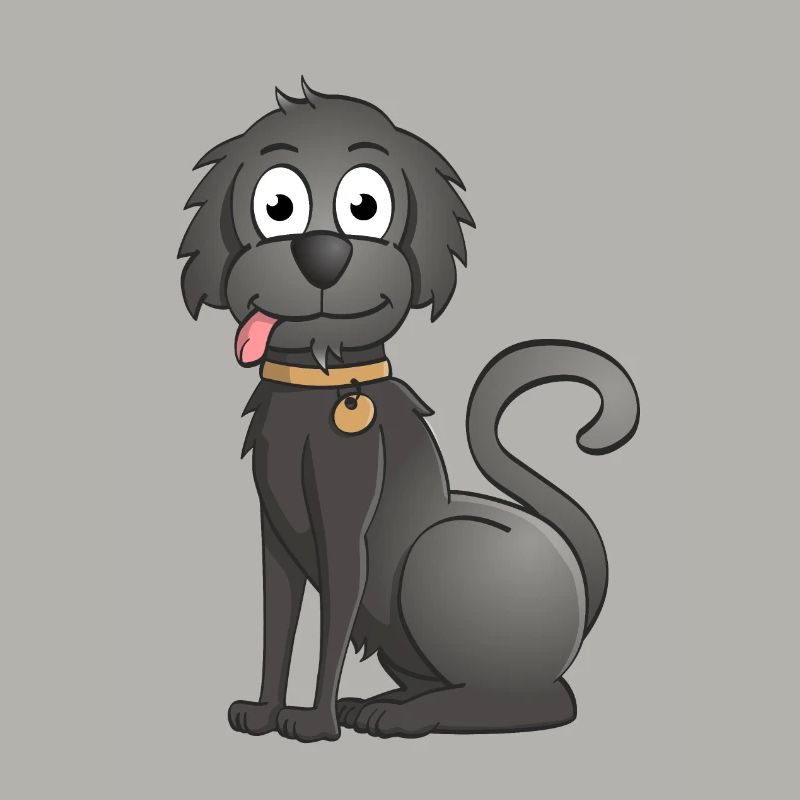 Fröhliche Illustration eines sitzenden schwarzen Hundes
