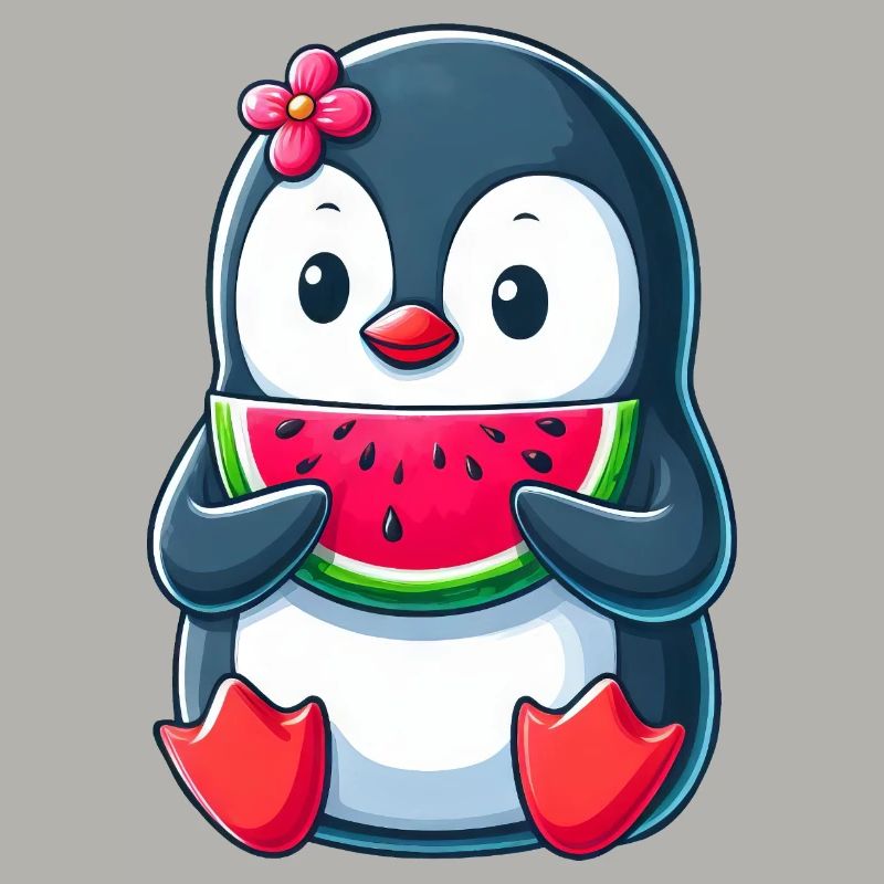 pingouin mignon avec dessin animé d’été pastèque
