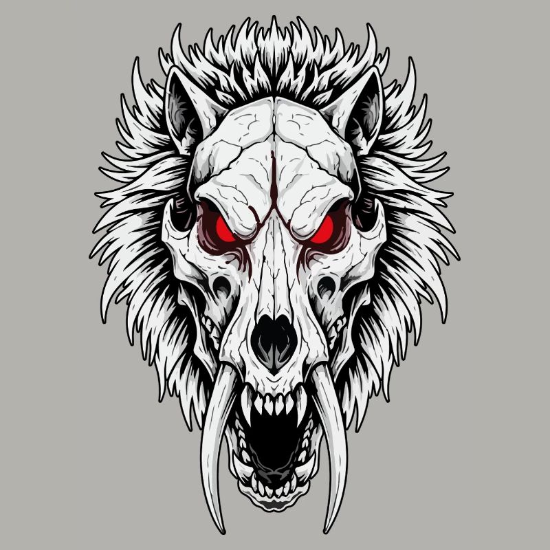 Shamanic Sabertooth Wolf Skull Red Eyes