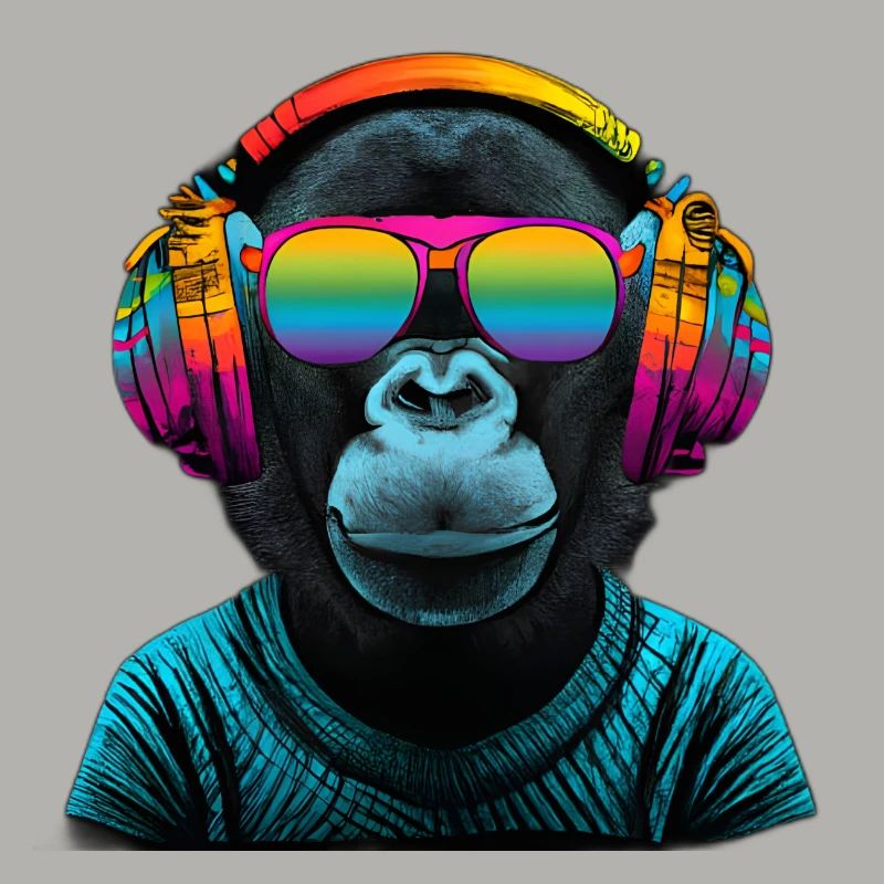 Regenbogen Affe mit Kopfhörer