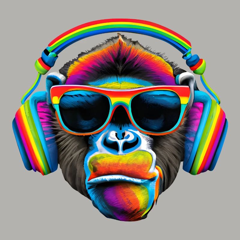 Pride Affe mit Kopfhörern und Sonnenbrille