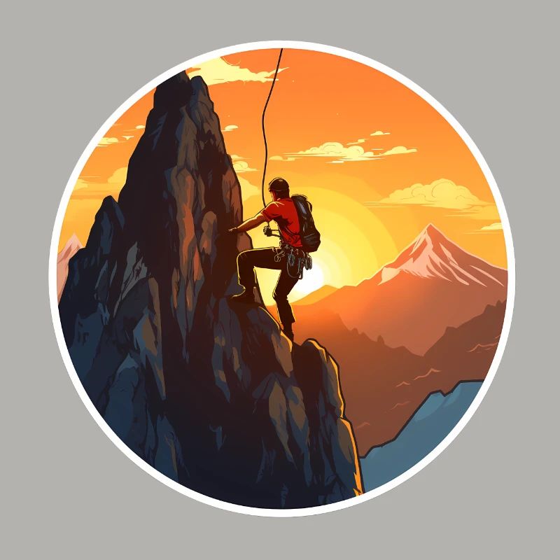 Alpiniste devant le coucher du soleil - conception d’escalade