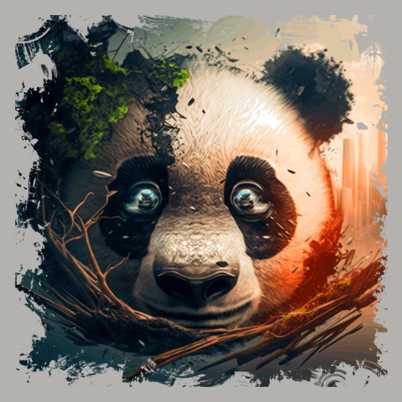 Panda head close-up on it growing mountain forest