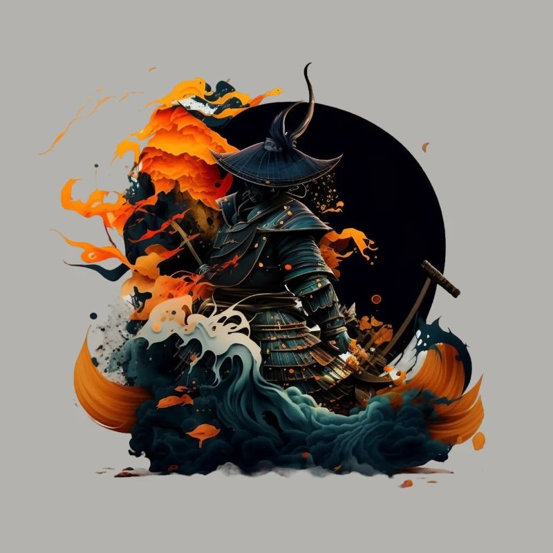 Cooler Samurai in der Rauchwolke
