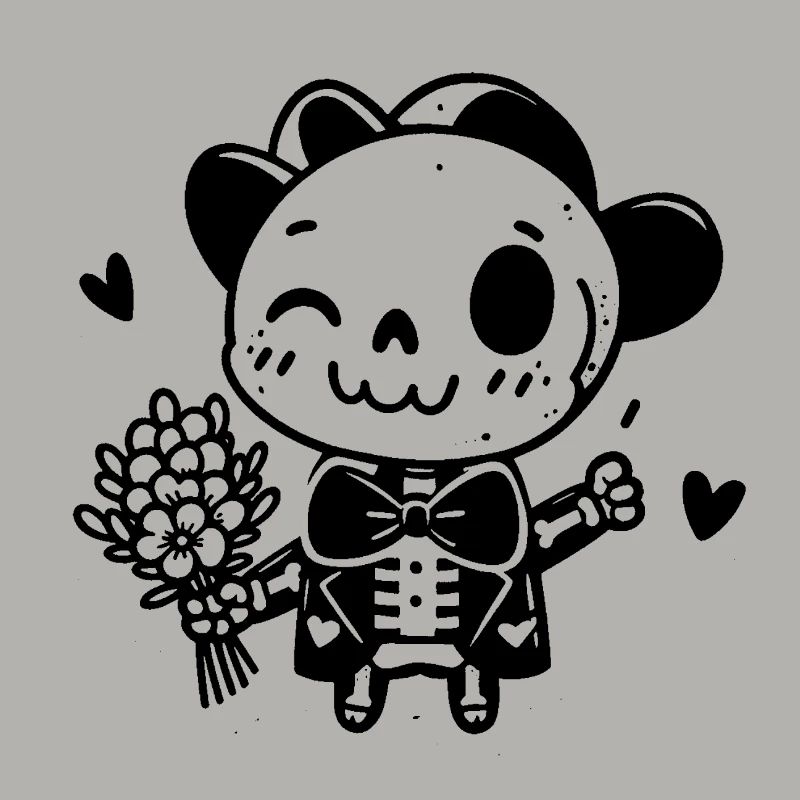 squelette avec fleurs