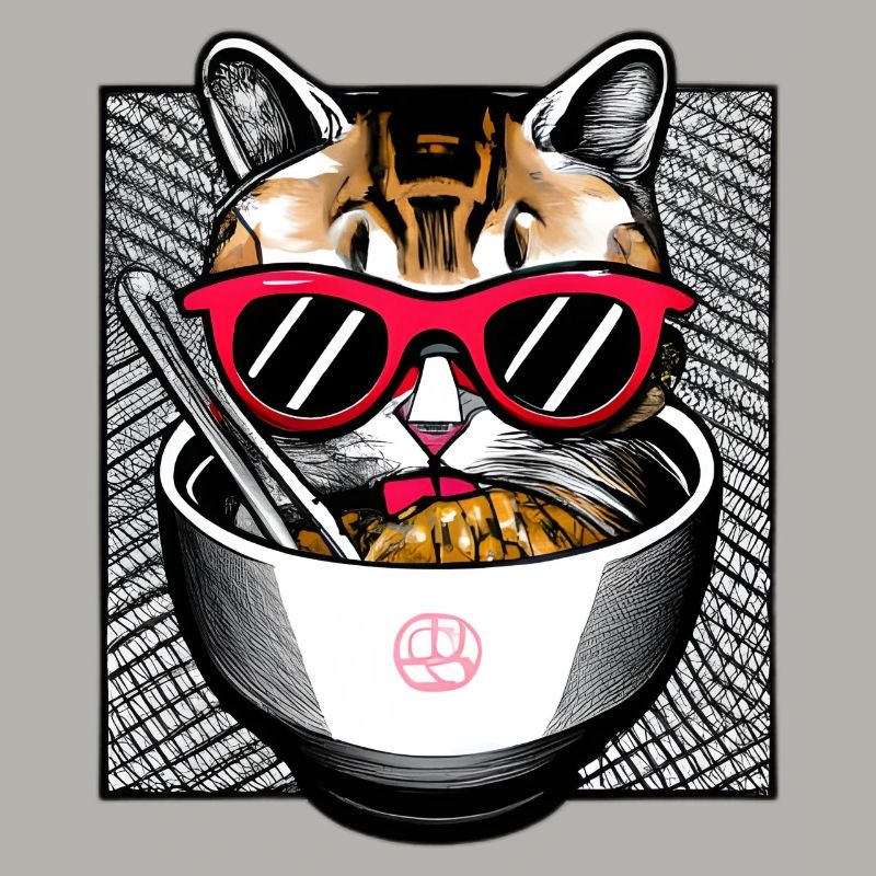 Le chat mignon aime la conception de nouilles ramen