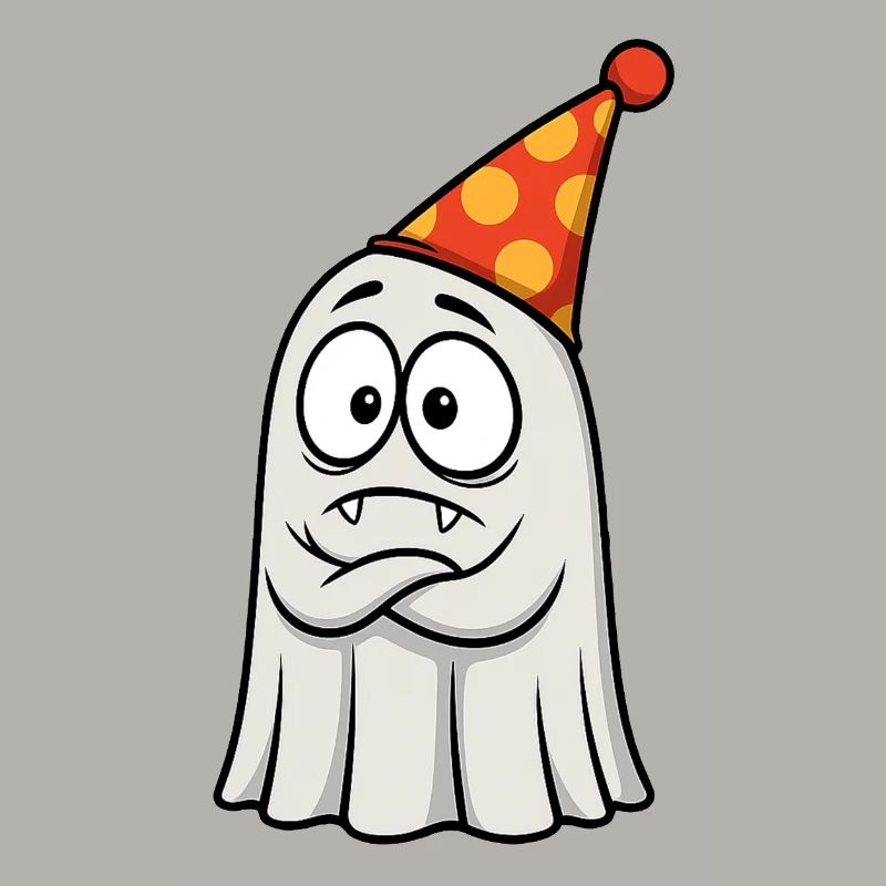 Griesgrämiger Geist mit Partyhut