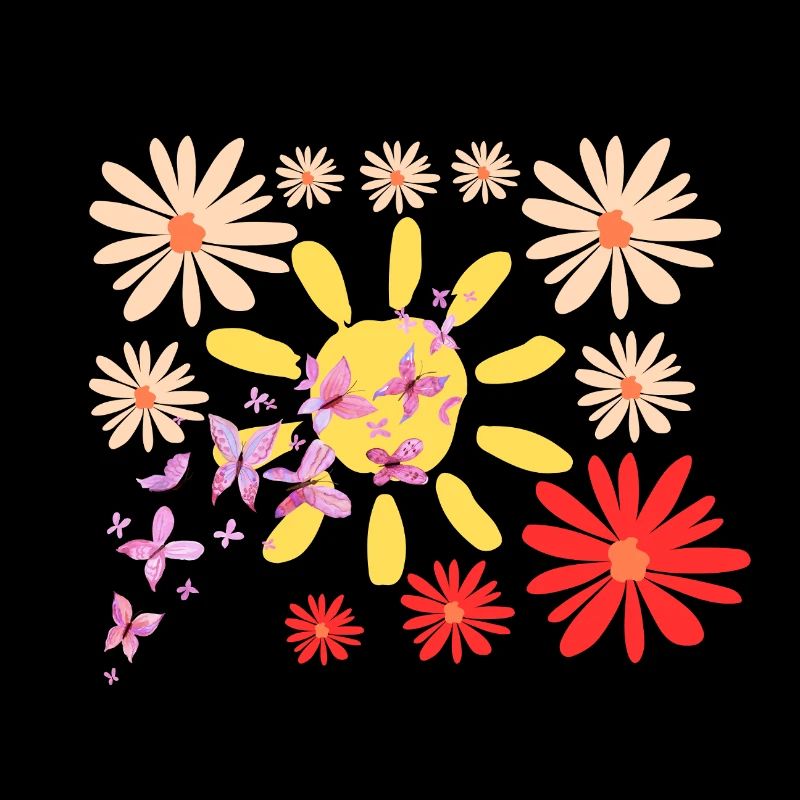 Boho Blumen Sonne Schmetterlinge
