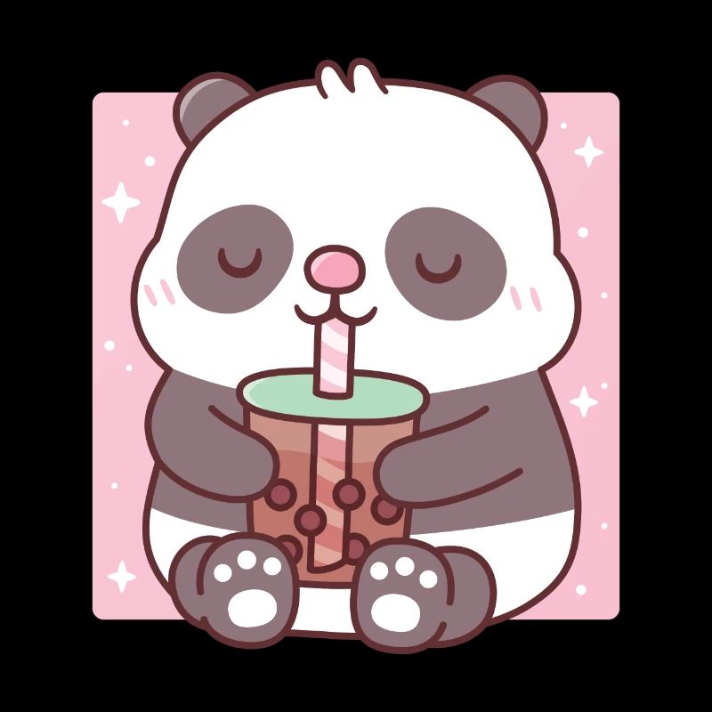 Cute Little Panda Drinking Bubble Tea