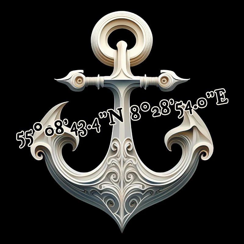 White anchor with coordinates