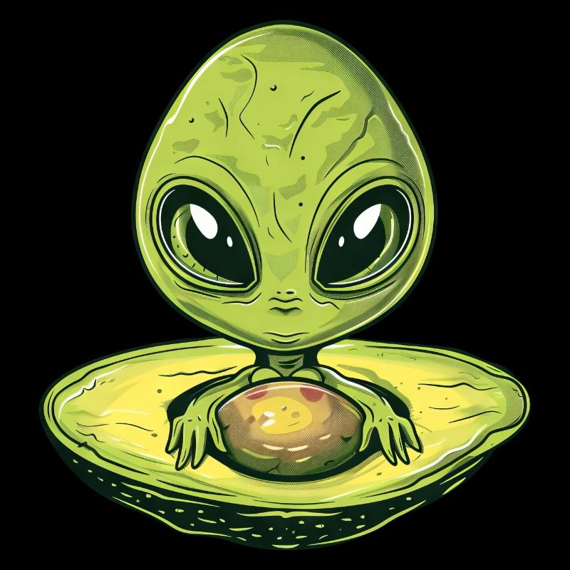 Cooler Alien Avocado mit Sonnenbrille & UFO Design