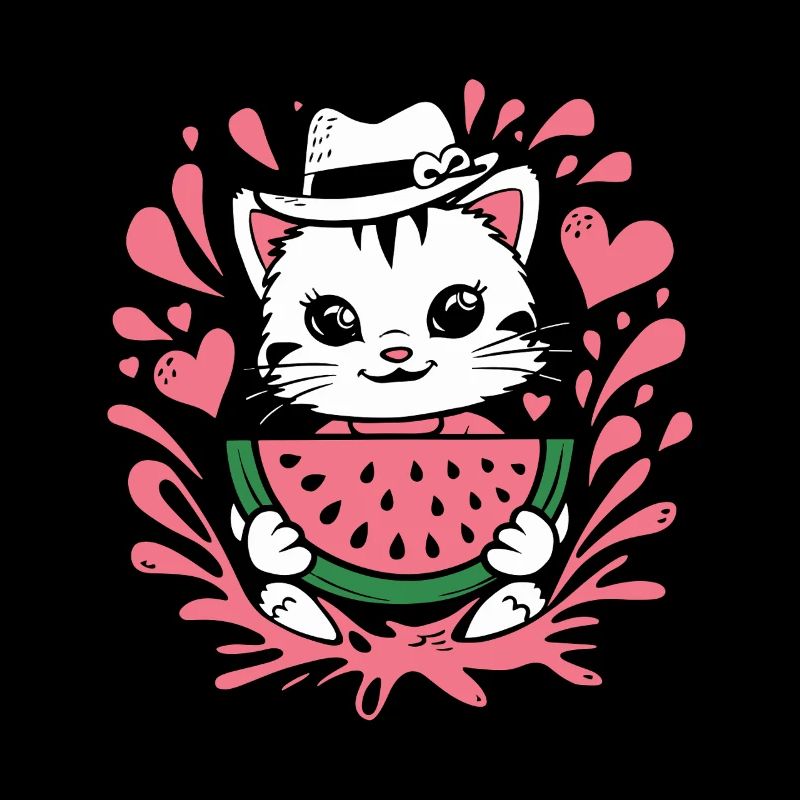 Chaton mignon avec des éclaboussures de pastèque et de cœur