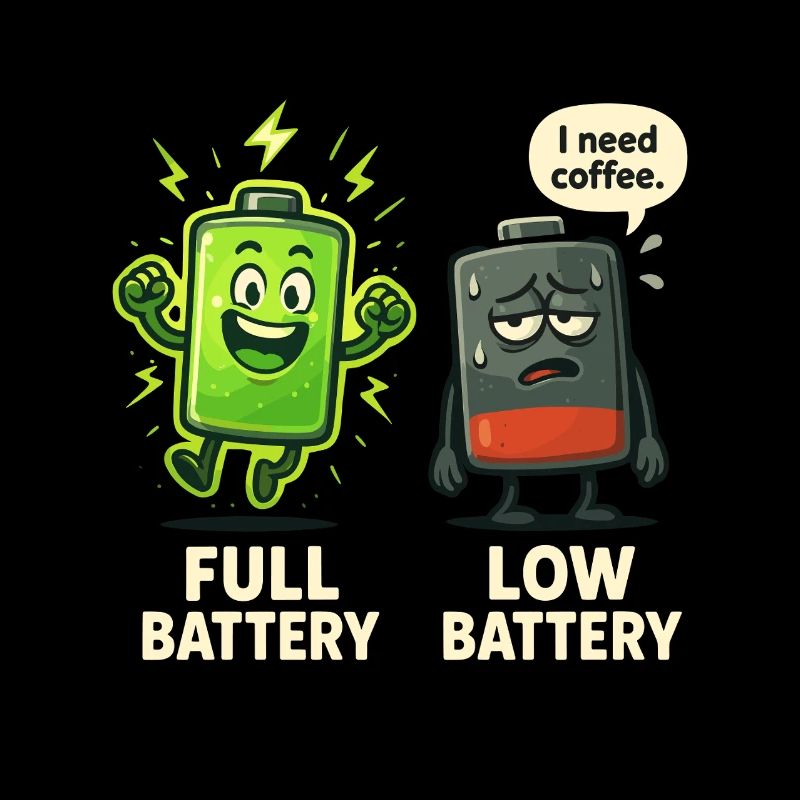 Battery full vs. empty – energy level coffee joke