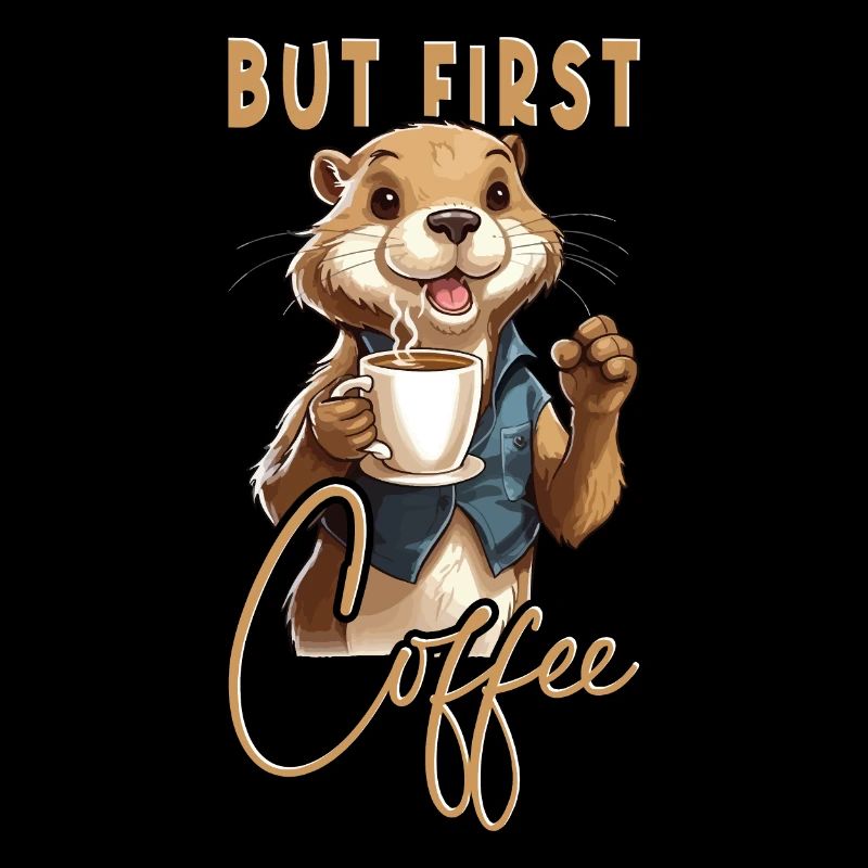 Otter Kaffee But First Coffee Tier Spruch Lustig