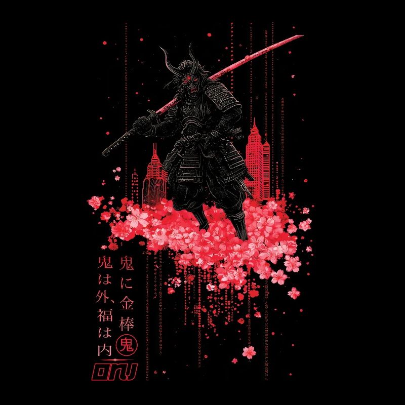 Oni - samurai mit Sakura Kirschblüten
