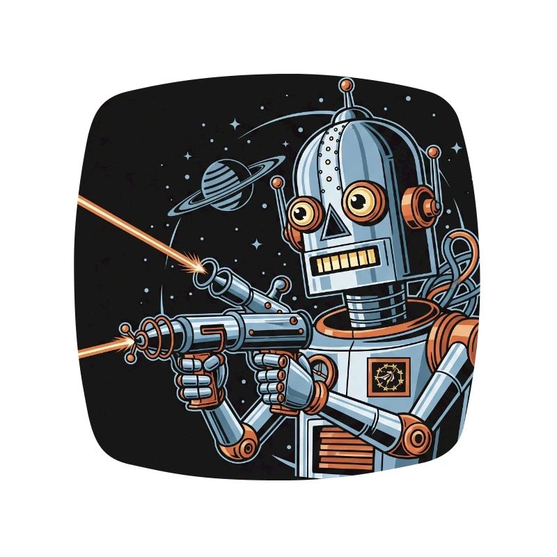 Retro Sci-Fi Robot with Laser Weapon